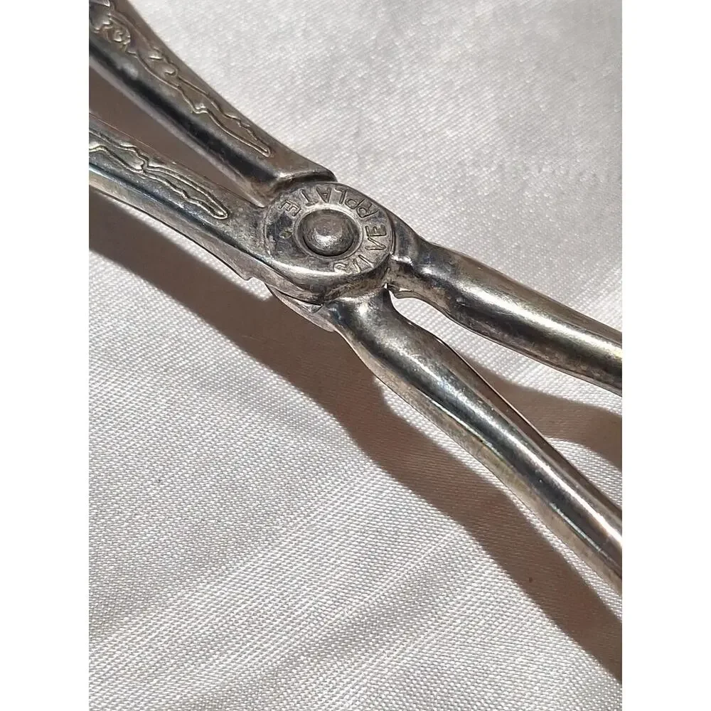 Vintage Silver Plate Scissor Pastry Tongs Engraved Cake Dessert Serving Utensil